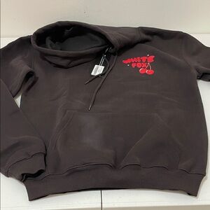 White Fox Boutique Dark Brown Hoodie with Red Logo